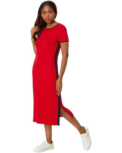 Tommy Hilfiger Solid Rib Midi Dress - Red
