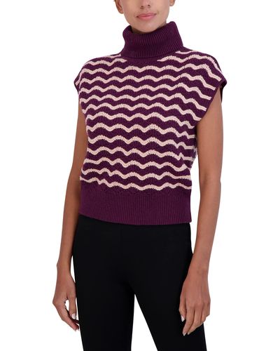 BCBGMAXAZRIA Fitted Colorblock Sweater Cap Sleeve Turtleneck Top - Red