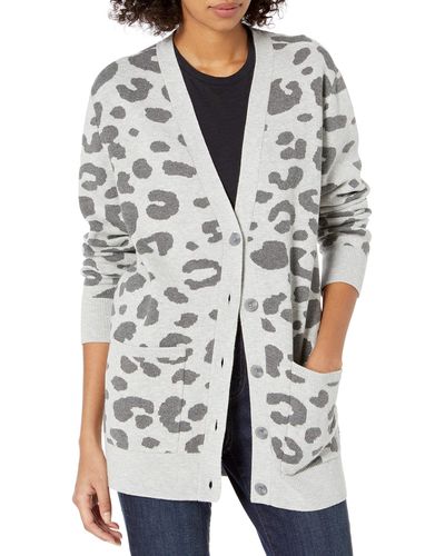 Daily Ritual Ultra-soft Leopard Jacquard Cardigan Sweater - Gray
