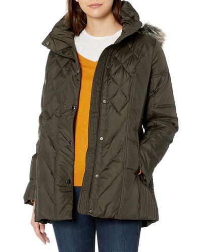 London Fog Diamond Quilted Down Coat - Green
