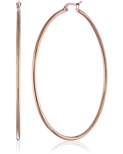 Amazon Essentials Rose Gold Plated Stainless Steel Rounded Tube Hoop Earrings - Metallic