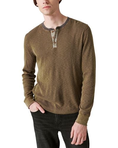 Lucky Brand Acid Wash Thermal Henley W/contrast Placket - Green