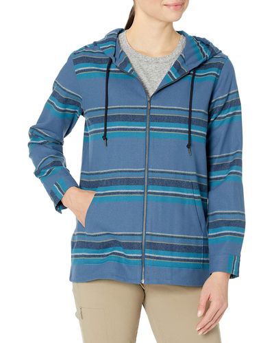 Pendleton Womens Blue Multi Stripe Zip Front Wool Hoodie Hooded Sweatshirt