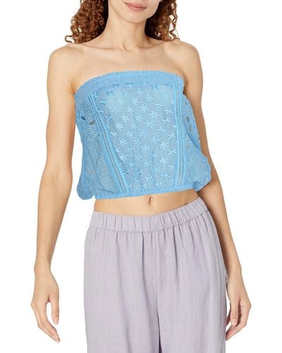 Ramy Brook Standard Louise Strapless Embroidered Tube Top - Blue