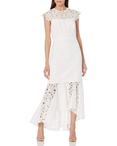Shoshanna High-low Cap Sleeve All-over Lace Dress - White