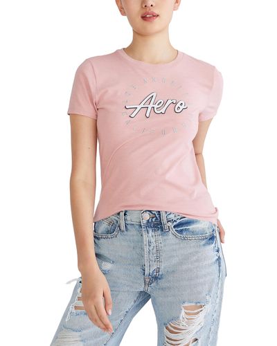 Aeropostale Women's Aero Script Graphic T-Shirt - Short Sleeve Jersey Tee With Metallic Embroidery