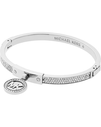 Michael Kors Silver Tone Fulton Hinge Bangle Bracelet - Metallic