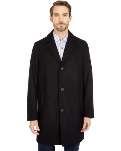 Cole Haan 37 Melton Wool Notched Collar Coat With Welt Body Pockets - Black