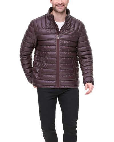 Tommy Hilfiger Lightweight Quilted Faux Leather Puffer Jacket - Red