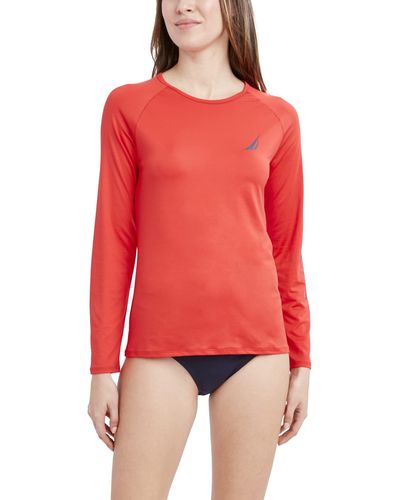 Nautica Langärmeliger UV-Sonnenschutz mit LSF 30+ Rash-Guard-Shirt - Rot