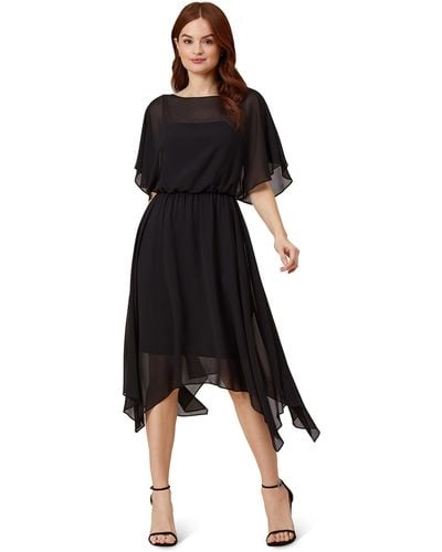Adrianna Papell Chiffon & Jersey Blouson Dress - Black