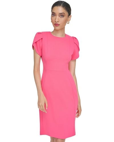 Calvin Klein Scuba Crepe Tulip Sleeve Sheath Dress - Pink