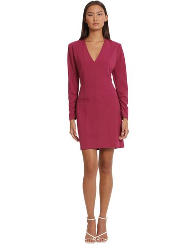 Donna Morgan Long Sleeve V-neck Midi Dress With Faux Pockets - Red