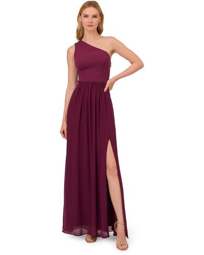 Adrianna Papell One Shoulder Chiffon Gown - Purple
