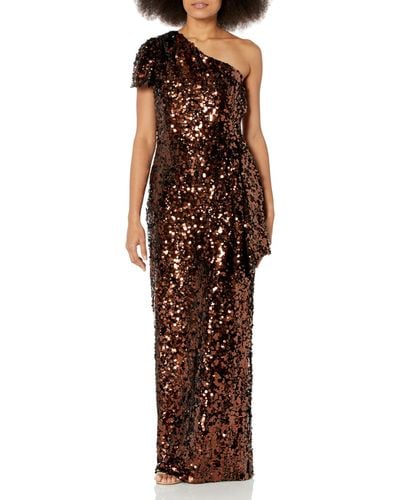 Shoshanna Tiana Sequin Velvet One Shoulder Dress - Brown