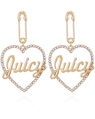 Juicy Couture Goldtone Glass Stone Juicy Heart Drop Earrings - Metallic