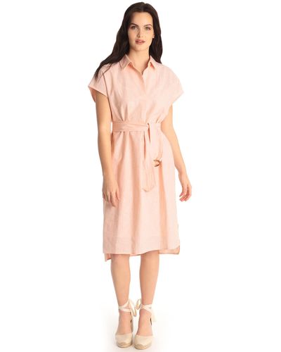 Maggy London Collared Shirtdress With Short Dolman Sleeves And Sash - Multicolor