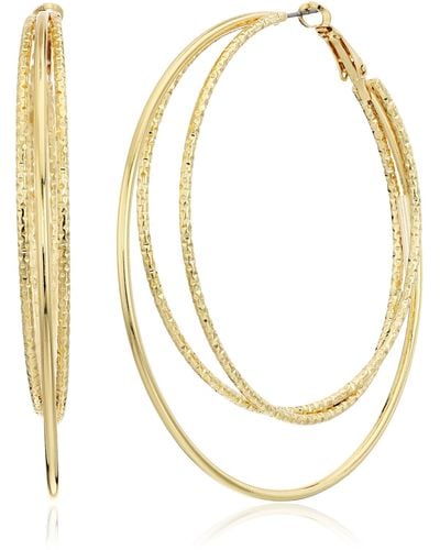 Guess Smooth And Textured Wire Gold Hoop Earrings - Metallic