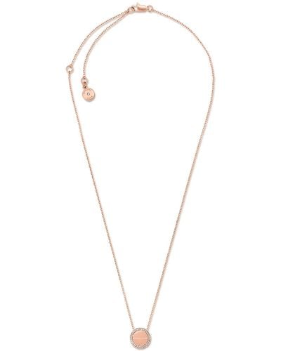 Michael Kors Stainless Steel And Pavé Crystal Mk Logo Pendant Necklace For - Pink