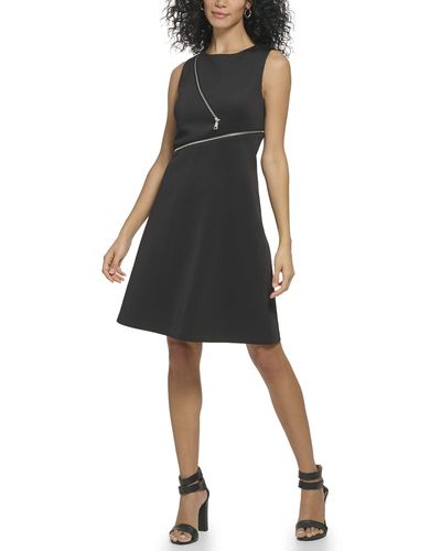 DKNY Scuba With Zipper Detail Fit And Flare Dress - Black