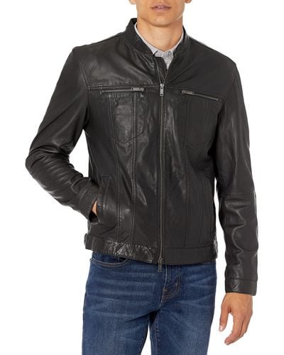 John Varvatos Star Usa Band Collar Leather Jacket - Black