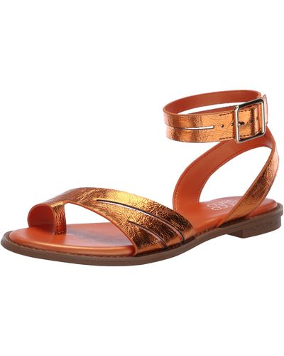Franco Sarto S Greene Ankle Strap Flat Sandals Metallic Orange 6.5 M - Brown