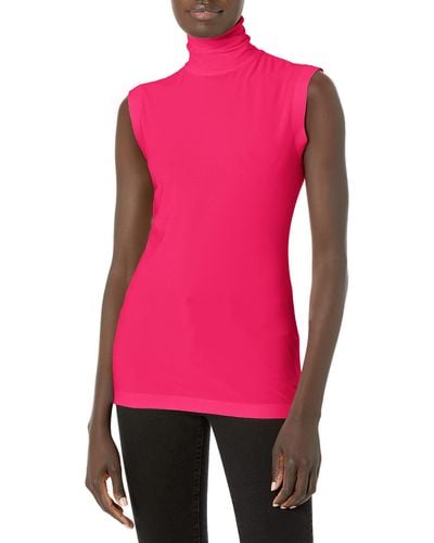 Norma Kamali Womens Slim Fit Sleeveless Turtle Top Shirt - Pink