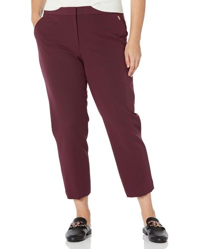 Calvin Klein Plus Size Lux Stretch Straight Leg Belted 2 Button Tab Pant - Red