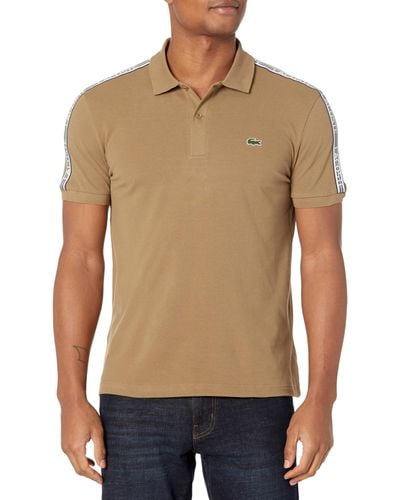 Lacoste 's Logo Stripe Piqué Polo Shirt - Brown