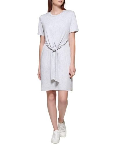 Andrew Marc Short Sleeve Dress With Center Knot - White