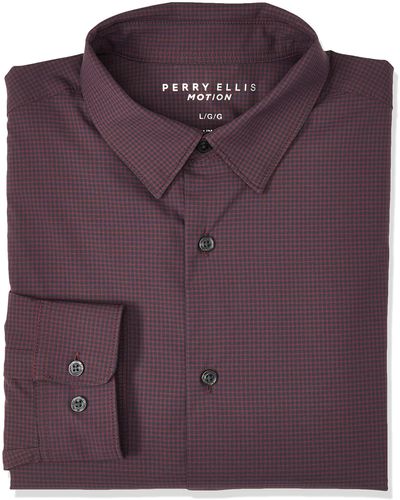Perry Ellis Motion Slim Fit Check Long Sleeve Button-down Stretch Shirt - Purple