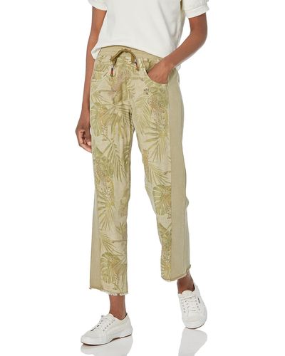 Desigual Damen Casual Pants – Regular Fit, Tropenmuster, Mit Bindeband, Lässige Hose