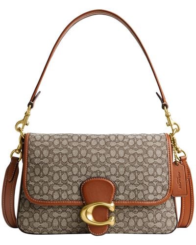 COACH Mini Signature Jacquard Soft Tabby Shoulder Bag Cocoa Burnished Amber One Size - Brown