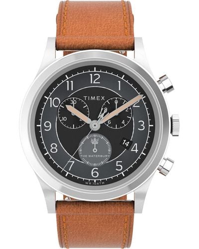 Timex Tan Strap Black Dial Stainless Steel - Gray