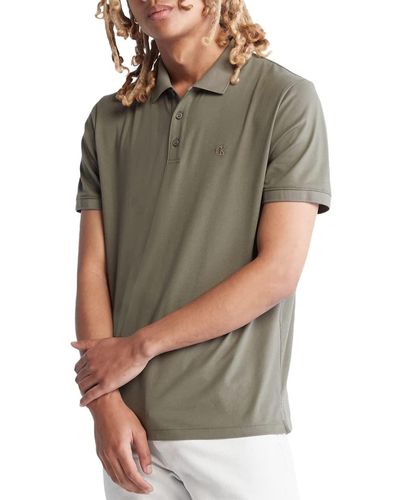 Calvin Klein Regular-fit Smooth Cotton Monogram Logo Polo Shirt - Gray