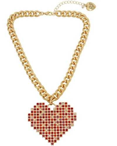 Betsey Johnson S Pavé Heart Pendant Necklace - Metallic