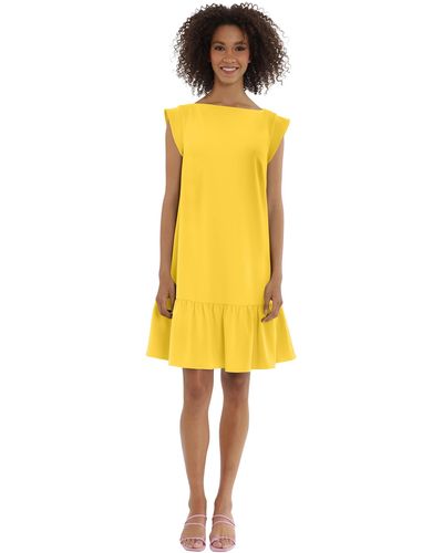 Maggy London Boatneck Tent Dress With Sleeve Bands - Yellow