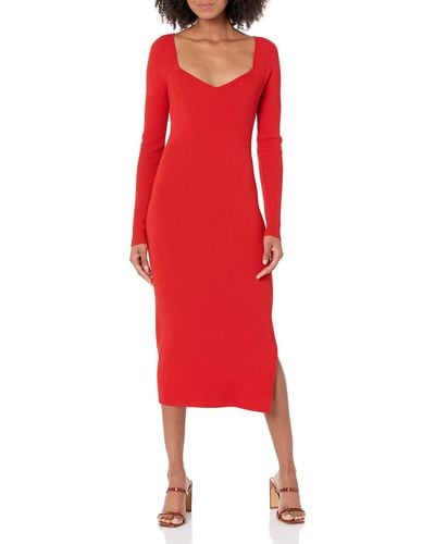 The Drop Cameron Ribbed Sweetheart Neckline Midi Sweater Dress - Red