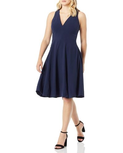 Dress the Population Womens Catalina Solid Sleeveless Fit & Flare Midi Dress - Blue