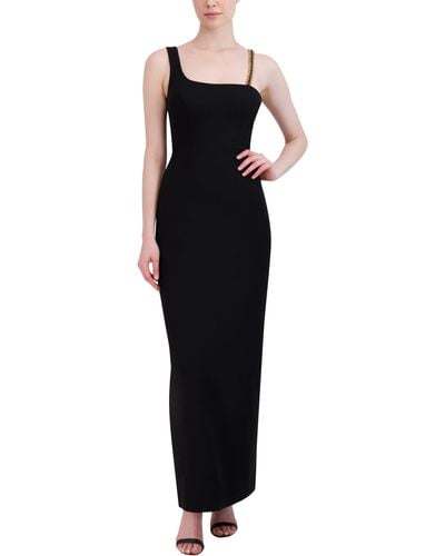 BCBGMAXAZRIA One Shoulder Chain Asymmetrical Neck Maxi Evening Dress - Black