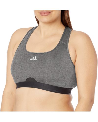 adidas Plus Size Training Medium Support Racer Back Good Level Bra Padded W/ Removable Pads - Gray