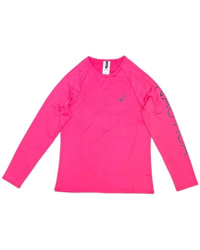 Nautica Standard Long Sleeve Rashguard Upf 30+ Uv Sun Protection Swim Shirt - Pink