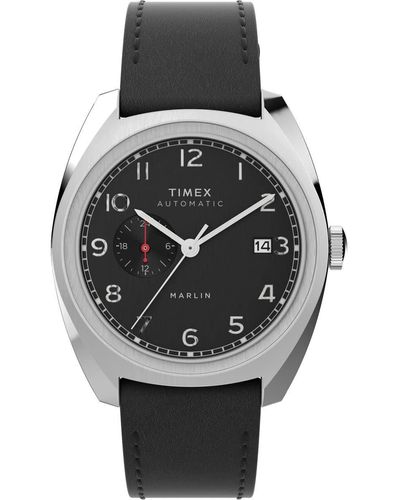 Timex Dial Automatic 39mm Watch - Black Strap Black Dial Stainless Steel - Gray