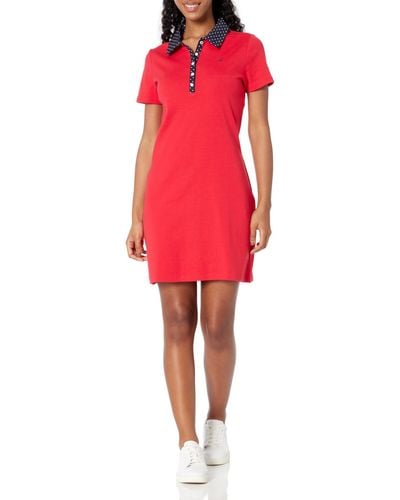 Nautica Woven Collar Polo Short Sleeve Dress - Red