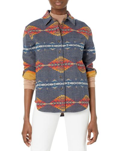 Pendleton Womens Long Sleeve Jacquard Lodge Wool Button Down Shirt - Blue