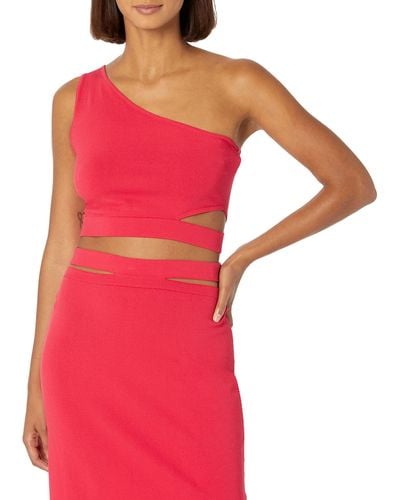 The Drop Valentina Cropped One Shoulder Cut-out Jumper Top - Red