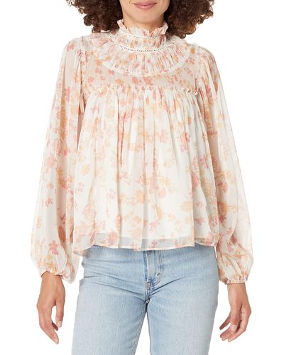 French Connection Diana Recycled Crinkle High Neck Top Blouse - Multicolor
