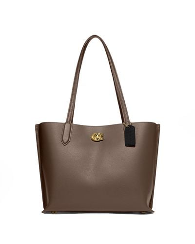 COACH Polished Pebble Leather Willow Tote - Brown