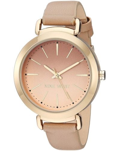 Nine West Nw/2288gptn Gold-tone And Tan Strap Watch - Natural