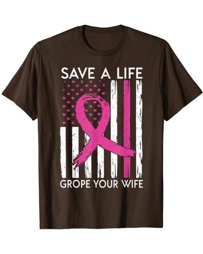 Caterpillar Breast Cancer Awareness Husband Save Life Grope Your Wife T-shirt - Black